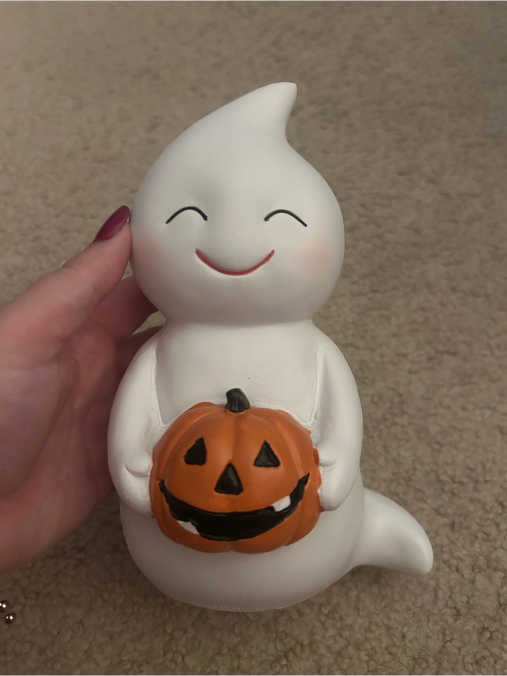 White Ghost Holding Pumpkin Halloween Decor